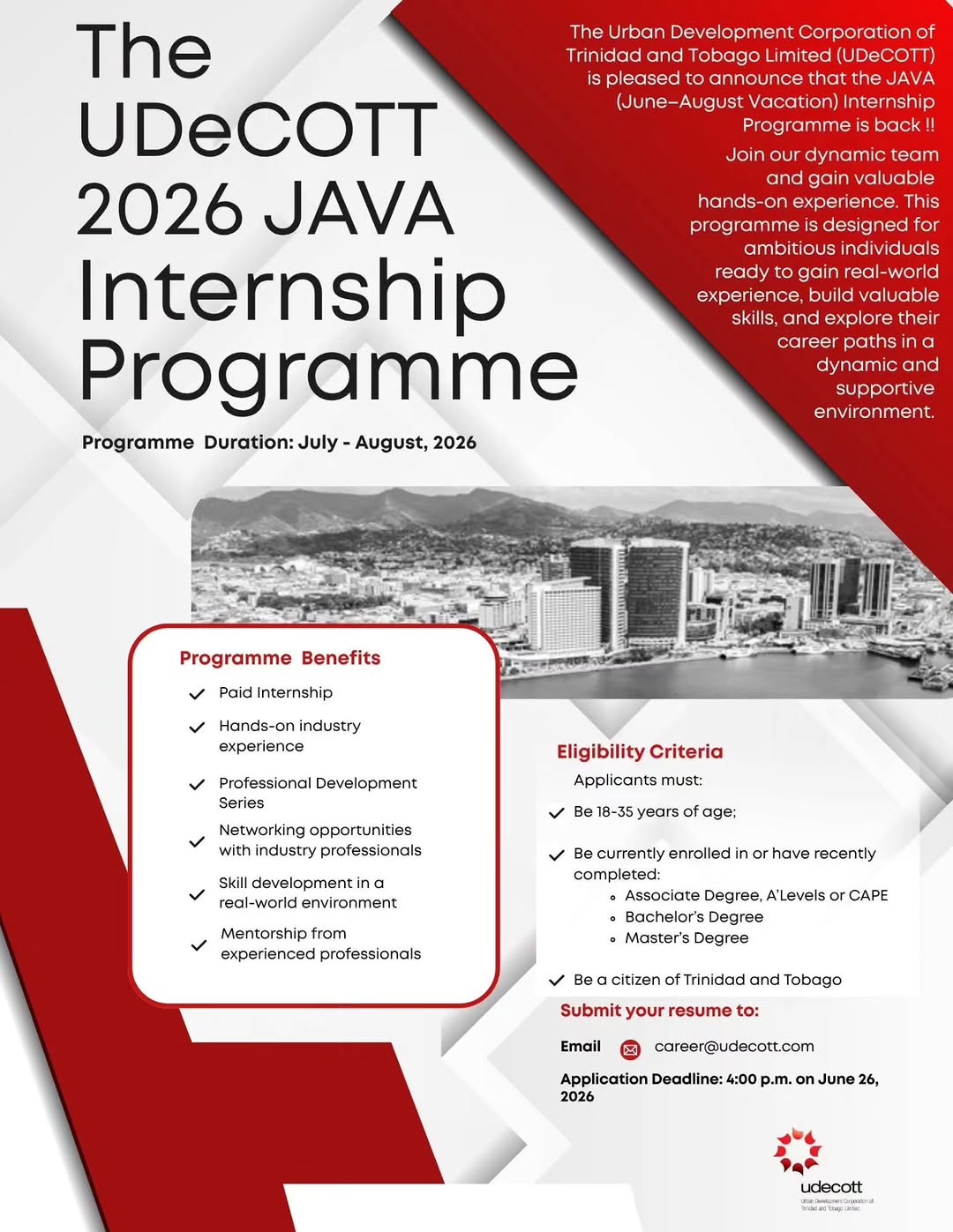 UDeCOTT 2026 JAVA Internship Programme | OFCY